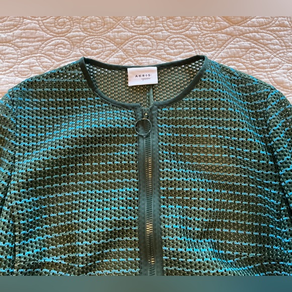 AKRIS PUNTO Striped Mesh Bell Sleeve Green and Blue Jacket women’s size 14 - Picture 10 of 15